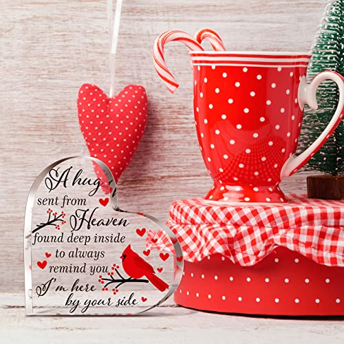 Karenhi 4 Inch Red Cardinal Christmas Gifts Memorial Bereavement Gift for Loss of Loved One Sympathy Decorations Loss of Mom Dad Son Husband in Heaven Glass Table Remembrance(4 Inch,Hug Style) - size: 4 Inch, style: Hug