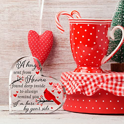 Karenhi 4 Inch Red Cardinal Christmas Gifts Memorial Bereavement Gift for Loss of Loved One Sympathy Decorations Loss of Mom Dad Son Husband in Heaven Glass Table Remembrance(4 Inch,Hug Style) - size: 4 Inch, style: Hug