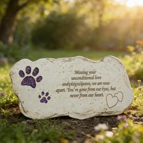 Shinning Paw Prints Pet Memorial Stones Headstones for Dogs or Cats, Resin Pet Grave Stone Plaques Tombstone Memorial Gifts Sympathy Gift for Loss of Dogs Outdoor