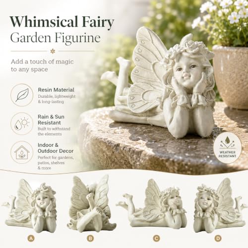 Laying Angel Garden Statue, Resin Fairy Figurine Outdoor Patio Decor | Weather-Resistant Accent For Lawns, Porches, Flower Beds And Garden Gifts - style: Angel Holding Face
