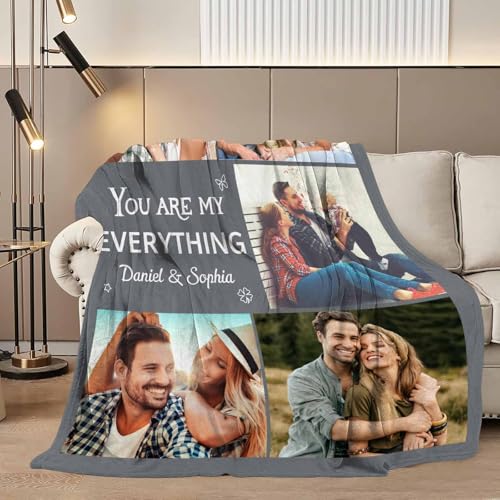 D-Story Custom Blanket with Photos Text Personalized Blankets and Throws Customized Fleece Picture Blanket for Adult Kid Funny Birthday Gifts for Couple Wife Husband Family 5 Photos - color: B1-5 Photos