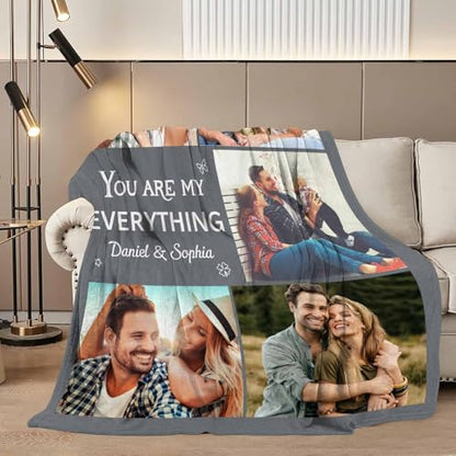 D-Story Custom Blanket with Photos Text Personalized Blankets and Throws Customized Fleece Picture Blanket for Adult Kid Funny Birthday Gifts for Couple Wife Husband Family 5 Photos - color: B1-5 Photos