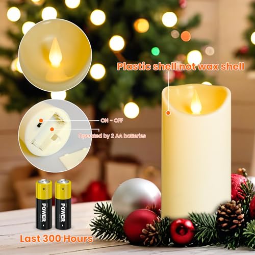 YIWER Plastic Flameless LED Candles,9PCS Battery Operated Candle with Remote Fake Electronic Flickering Light Large Pillar D3”H4”(10.2) 5”6”Durable Use - color: D3"-Plastic, size: 9PCS