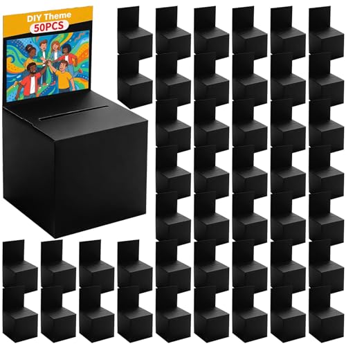 25 Pack Raffle Box Ballot Box with Slot, 6 x 6 x 6 Inch Black Cardboard Suggestion Box with Removable Header, for Collecting Business Card Voting Contest Fundraising Donation and Suggestion - color: Black, size: 25Pack