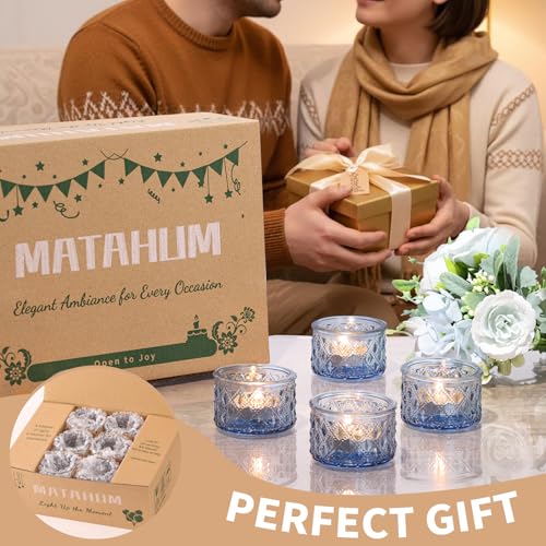 24 Pack Blue Tealight Candle Holders, Glass Votive Candle Holders Bulk - color: Blue