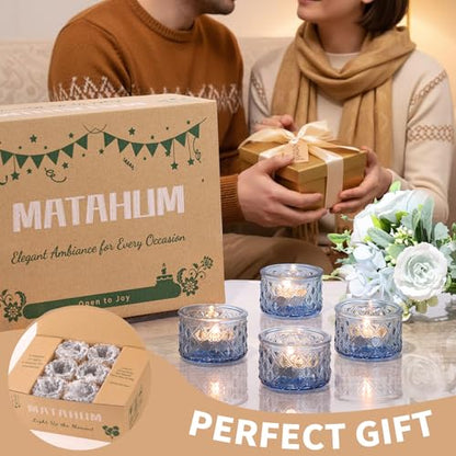 24 Pack Blue Tealight Candle Holders, Glass Votive Candle Holders Bulk - color: Blue
