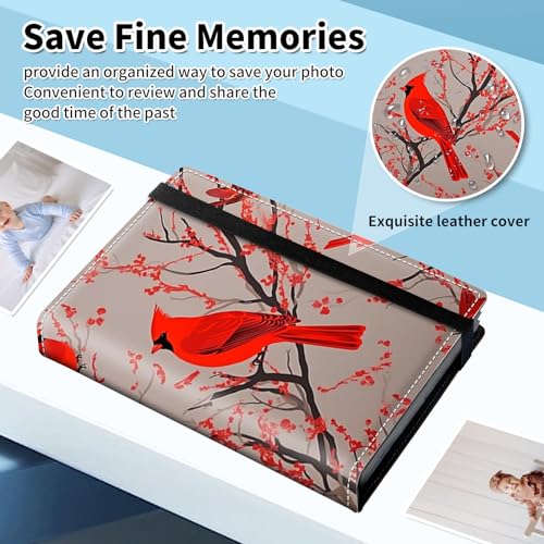 Photo Album 4x6 120 Pockets Photos with Elastic Band, PU Leather Photo Books Small Mini Capacity Picture Album for Family Wedding Travel Anniversary Baby Vacation Pictures,Red Cardinal Birds - color: Red Cardinal Birds