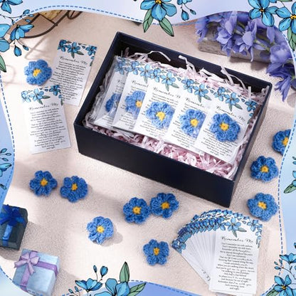 Giegxin 30 Sets Forget Me Not Gifts Bulk Crochet Flowers with Cards Remember Me Funeral Memorial Favor Loss of Loved One Celebration of Life Miscarriage Bereavement Grief Sympathy for Mother Women