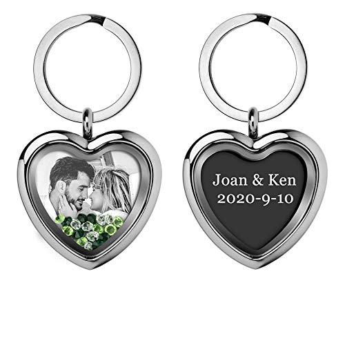 Custom Photo Text Engraved Heart Floating Living Locket Crystal Pendant Keychain - color: Green - 1 Photo Engraving+ 1 Message Engraving