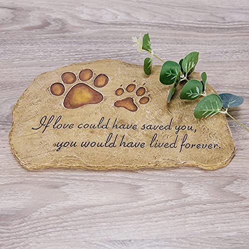 Pet Memorial Stone for Cats Dogs Headstone Pet Tombstone Grave Markers with Paw Print, Sympathy Poem in Lawn, Garden, Backyard, Pet Loss Gifts