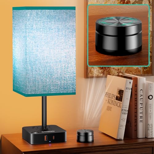 Bedroom Nightstand Lamp with Charger, Touch Table Lamps with Remote Control - color: Green