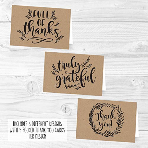 24 Bulk Thank You Cards with Envelopes Blank Cute Thank You Cards | Kraft Black 6 x 4 Appreciation Card for Weddings, Valentines, Anniversary, Small Business, Party Guests, Engagement & Funeral - color: Kraft Black 24 pcs