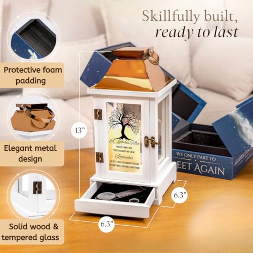 Memorial Lantern with Photo Frame & Keepsake Drawer | Sympathy Gifts for Loss of Loved One, Mom, Dad, Husband, Father | Bereavement Memorial Gifts | LED Candle with Timer | Grief Gifts by STILLWIND - color: Family Tree / Copper