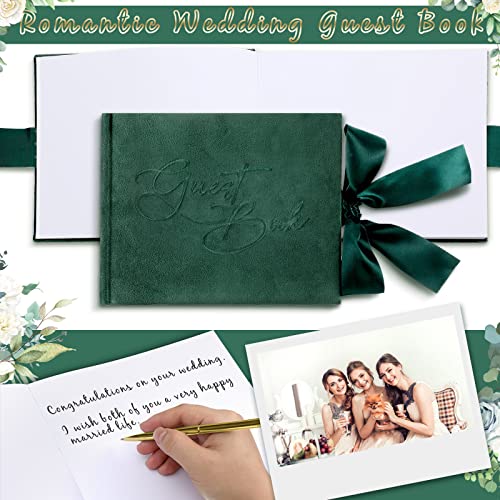 Panelee Wedding Guest Book with Pen, Green Velvet Guest Book 144 Page | Sign in Book for Reception, Bridal Shower, Elegant Velvet with Ribbon, Party Memory Keeper, Visitor Registry Included - color: Green