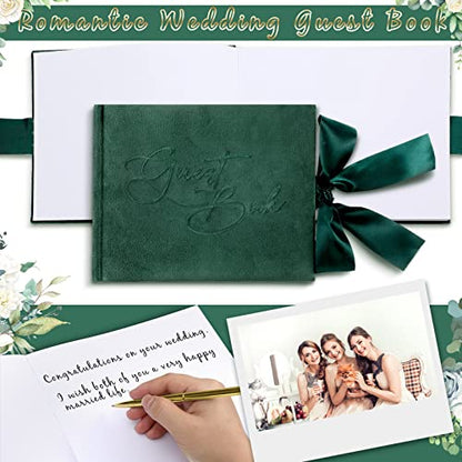 Panelee Wedding Guest Book with Pen, Green Velvet Guest Book 144 Page - color: Green