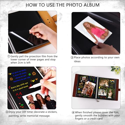 Leather photo Album Self Adhesive Pages, Handamde Leather Scrapbook Photo Album, Wedding Family Album, Holds 3x5, 4x6, 5x7, 6x8, 8x10 Photos - Coffee - color: Coffee, size: 13.58x13x1.3