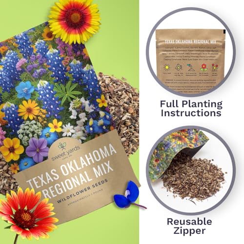 Texas Oklahoma Regional Mix Seeds for Planting - Bulk 1 Pound Bag - Over 240,000 Native Seeds - Open Pollinated and Non GMO - size: Bulk 1 Pound, style: Texas / Oklahoma Regional Mix
