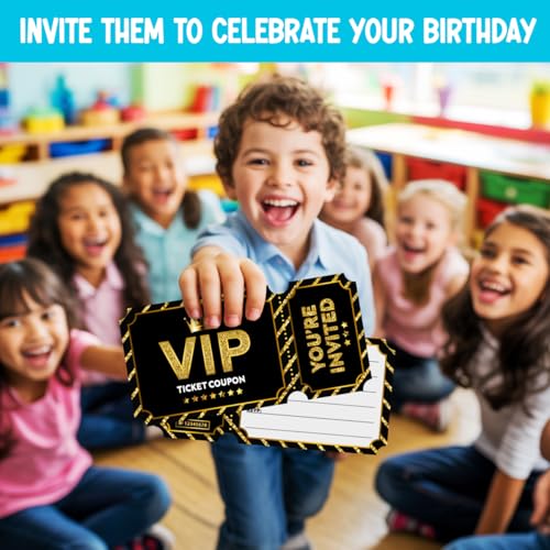 Black Golden Vip Birthday Party Invitations, Movie VIP Invitations Card for Boys Girls (30 Cards & 30 Envelopes) - color: Golden