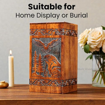 Wooden Urn for Human Ashes Adult Male/Women - Rosewood Funeral Cremation Urn for Ashes - Eagle Wooden Urns Hand-Crafted (L (11X6) 250 Cu/Inch) - color: L (11x6) 250 Cu/Inch
