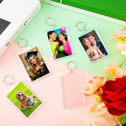 ZYFLSQ Photo Keychain, 9 Pcs Acrylic Picture Keychain Holder for Father's Day, Personalised Keychains Photo Frame for Insert 2 x 3 Inch Photo, Blank Clear Keychains for DIY Craft Graduation Xmas Gift - color: 9pcs