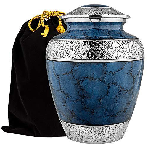 Trupoint Memorials Cremation Urns for Human Ashes, Decorative Burial Urn for Adult Men and Women, Large Dark Blue with Silver Lining - color: Dark Blue, size: Adult