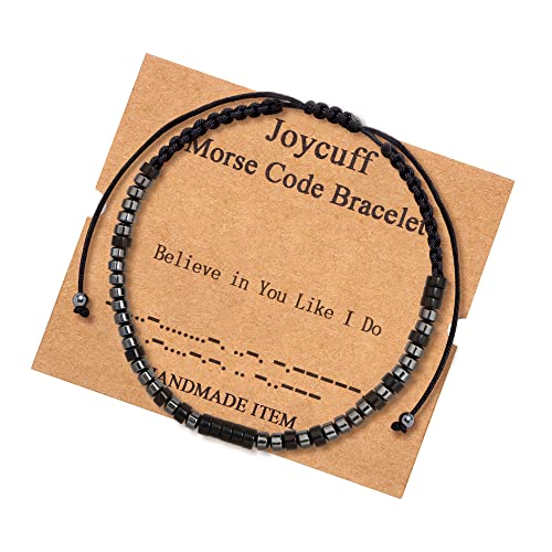 JoycuFF Inspirational Morse Code Bracelets for Men Women Mothers Day Fathers Day Birthday Christmas Gifts for Mom Mother Father Daughter Aunt Grandmother Jewelry Cord Wrap Memorial Graduation - style: Believe In You Like I Do