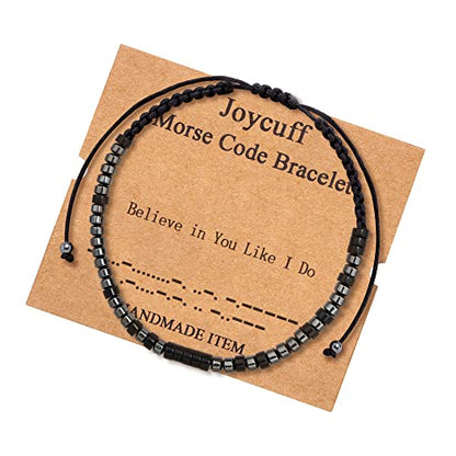 JoycuFF Inspirational Morse Code Bracelets for Men Women Mothers Day Fathers Day Birthday Christmas Gifts for Mom Mother Father Daughter Aunt Grandmother Jewelry Cord Wrap Memorial Graduation - style: Believe In You Like I Do