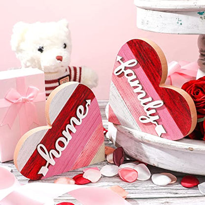 Jetec 2 Pcs Rustic Wooden Heart Block Home Decor, Sweet Style | Decoration for Shelves, Table Centerpiece for Mantel, Blessed Valentine's Day Decoration, for Home Living Room Gift - style: Sweet Style