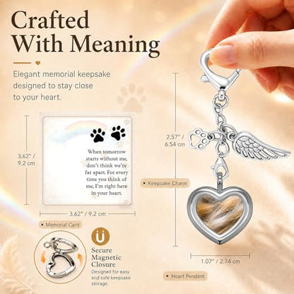 Pet Fur Keepsake Memorial Locket for Dog Cat Hair Photo, Rainbow Bridge Pet Loss Gift with Angel Wing Paw Print Ornament, Pet Sympathy Memorial Keepsake for Grieving Pet Owner Dog Mom Cat Mom