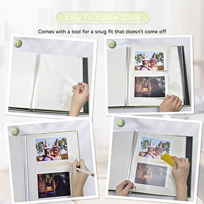 Popotop Large Photo Album Self Adhesive 4x6 5x7 8x10 Scrapbook Album DIY Picture Book,Gifts for Mom,Family Baby and Wedding,with Metal Pen and Plastic Board - color: Grass green, size: 11.5"x10.6"40pages