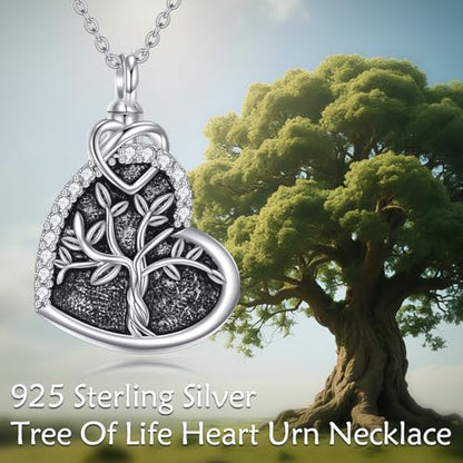 Tree of Life Urn Necklace for Ashes, S925 Sterling Silver Hummingbird/Cross/Love Heart Pendant Cremation Jewelry with Funnel Filler Memorial Keepsake Gifts for Women Men - color: Tree of Life Urn Necklace