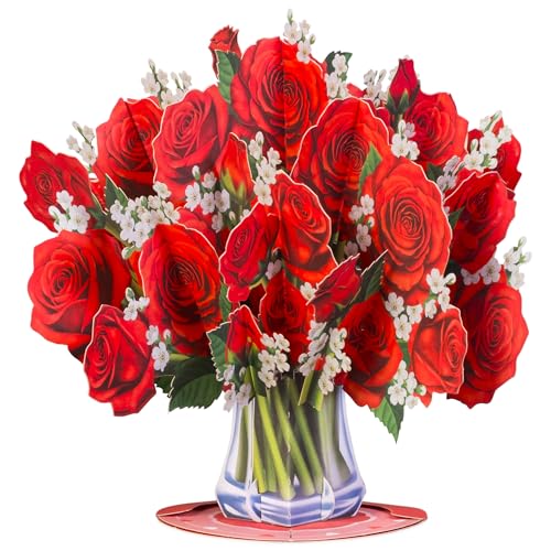 Paper Love 3D Flower Bouquet Pop Up Mother's Day Card, with Classic Red Roses Forever Flowers Keepsake, Gift for Mothers Day, Birthday, Graduation, Get Well, Thank You, All Occasion - Oversized 10" x 7" Cards - Includes Envelope And Note - color: Classic