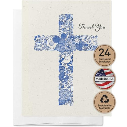 Twigs Paper Christian Cross Thank You Cards, 24 Blank Note Cards | Matching envelopes included, bible verse & scripture, faith & encouragement, inspirational & religious - color: Christian Cross Thank You, size: 24-Count