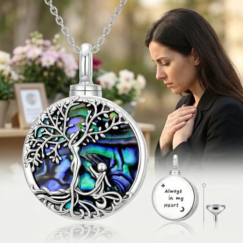 WINNICACA Cremation Jewelry for Ashes Locket Ashes Necklace Urn Necklace for Women Sterling Silver Cremation Necklace for Ashes Fine Keepsake Picture Necklace Memorial Jewelry - style: Round Urn Necklace