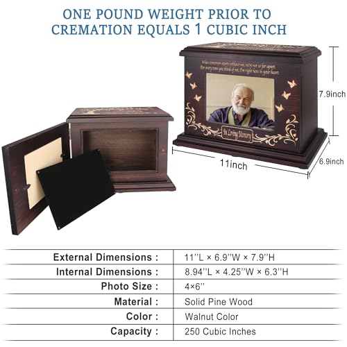 DGDCDV Cremation Urns for Human Ashes Male Female with Photo Frame | Large Wooden Memorial Urns for Adult Woman Men Human Ashes, Decorative Burial Funeral Urns Box and Caskets for Ashes