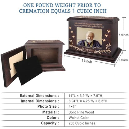 DGDCDV Cremation Urns for Human Ashes Male Female with Photo Frame | Large Wooden Memorial Urns for Adult Woman Men Human Ashes, Decorative Burial Funeral Urns Box and Caskets for Ashes