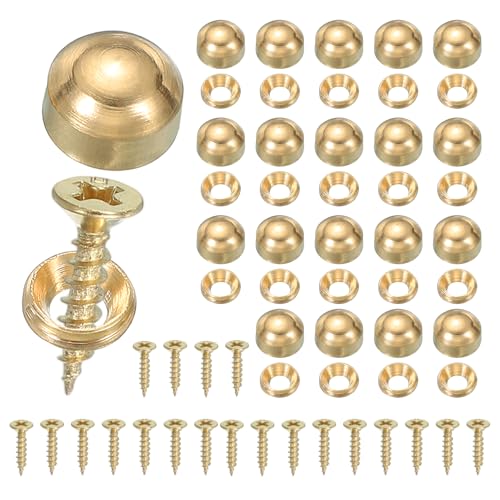 Brass Decorative Screws with Caps, Mirror Screw Self Tapping Screws Decorative Cover - Fitting for(Furniture Fixing- Wall Hangings - Wood Handcrafted) 9mm & 20 Pack & Yellow - color: Yellow, size: 9mm
