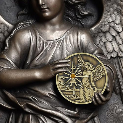 Bronze Guardian Angel Coin Medallion, Pocket Prayer Affirmation Gift Token - color: Bronze