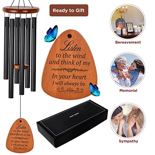 Memorial Sympathy Wind Chimes (Alternative Flowers) for Memorial/Bereavement/Condolence, 32"-Black
