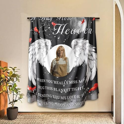 Arovene Ship Next Day, Custom Memorial Blanket with Photo - Printed in USA, A Hug from Heaven Blanket, Personalized Sympathy Gifts for Loss of Loved One Dad Mom Husband Wife Friend Dog Memorial Gifts - color: Style 04