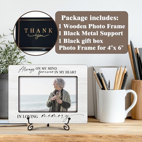 Eronm Loving Memory Wooden Memorial Photo Frame - Solid Wood Frame with Rustic Iron Stand, Sympathy Gift for Loss of Loved Ones, Funeral & Remembrance Keepsake - for 4x6 Photo-A17