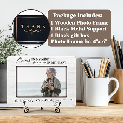 Eronm Loving Memory Wooden Memorial Photo Frame - Solid Wood Frame with Rustic Iron Stand, Sympathy Gift for Loss of Loved Ones, Funeral & Remembrance Keepsake - for 4x6 Photo-A17