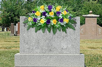 LVXINLI Artificial Cemetery Flowers Saddle-Shaped Tombstone Decorations Non-Fading UV-Resistant（ Yellow+Purple Saddle） - color: Yellow+purple Saddle