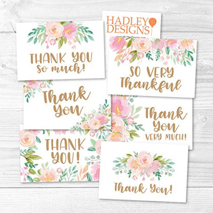 24 Bulk Thank You Cards with Envelopes Blank Cute Thank You Cards | Floral Pink 6 x 4 Appreciation Card for Weddings, Valentines, Anniversary, Small Business, Party Guests, Engagement & Funeral - color: Floral Pink Blush 24 pcs