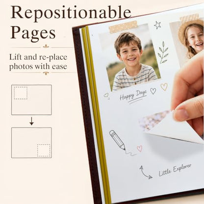 Black Large Self-Adhesive Photo Album, PU Leather Cover - color: Black, size: Large