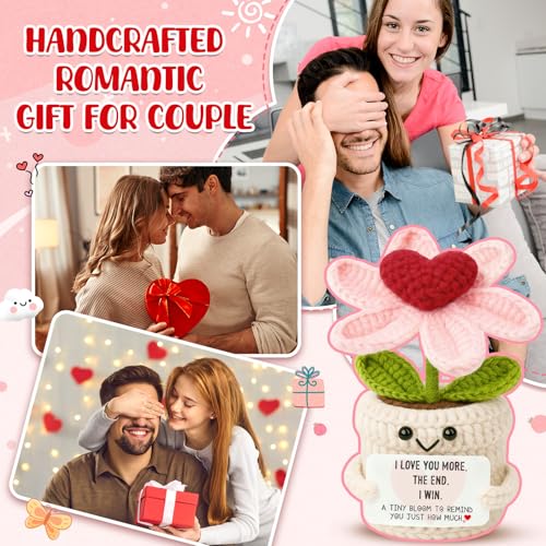 Anniversary Gifts for Woman Men Boyfriend Girlfriend- I Love You More Crochet Flower Couples Gift for Him Her Wife Husband, Romantic Valentine Engagement Wedding Long Distance Birthday - color: Love1