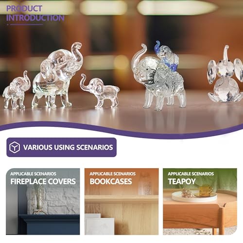 Crystal Elephant Figurines Glass Elephants Gifts for Women | Mom and Son Elephants Collectible, Home Office Tabletop Decor, Mother's Birthday Gifts, Glass Collectibles - style: mom-son(blue)