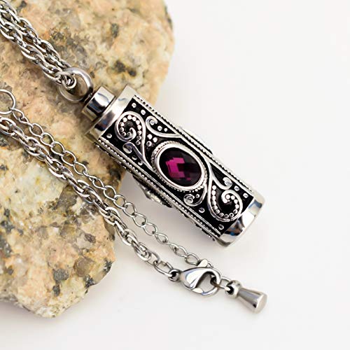 XIUDA Crystal Cremation Urn Necklace for Ashes Keepsake Stainless Steel Memorial Pendant with Flower - color: Text Engraved