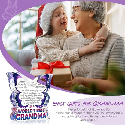 Grandma Birthday Gifts, Grandmother Gifts from Granddaughter Grandson, Unique Gift Ideas for First Time New Grandma Nana Gigi, Butterfly Acrylic Decorative Signs Plaques - style: Grandma