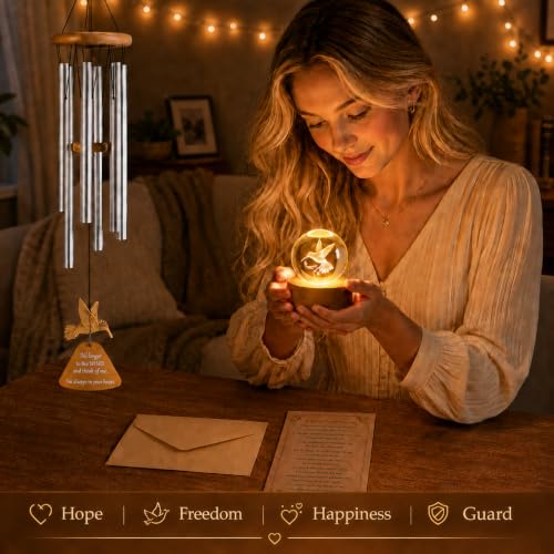 Memorial Wind Chimes with Hummingbird Crystal Ball, Sympathy Wind Chimes | Memorial Wind Chimes for Loss of Loved One with Sympathy Cards, Memorial Gift for Loss of Loved One Windchimes Remembrance